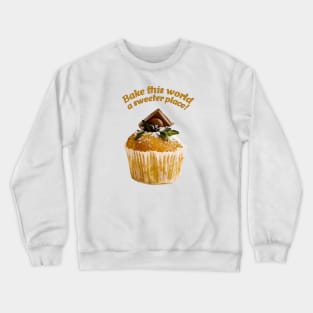 Vegan Vanilla Cupcake with Chocolate and Green Leaves Crewneck Sweatshirt